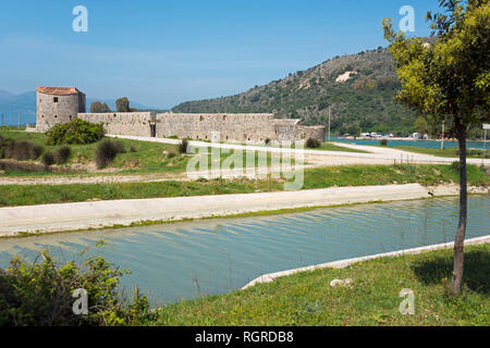 Venezianische dreieckigen Burg, Butrint, Vivar Kanal, Albanien Stockfoto