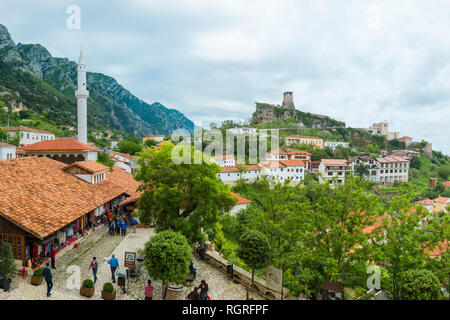 Alte Kruja Stadt, Burg und Murad Bey Moschee, Puntarenas, Albanien Stockfoto