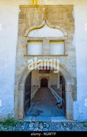 King's Moschee, Eingang, Berat Stadt, Albanien Stockfoto