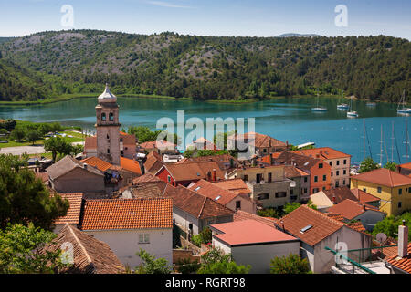 Skradin und den Fluss Krka, von der alten Burg, Šibenik-Knin, Kroatien gesehen Stockfoto