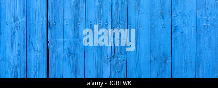 Holz Blue Board Hintergrund Textur. Holzbohlen, blau lackiert, mit Nägeln, Boden oder Wand, Banner Stockfoto