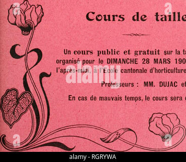 . Bulletin de la Socit d'Gartenbau de Genve. Socit d'Gartenbau de Genve; Gartenbau-- Schweiz. Pensionsamts Annuelle 6 Franken< ^- 18 5 s  1909 o Cours de Taille un cours öffentlichen et Wwe Smackdown Vs Raw sur la Taille des Arbres fruitiers est organisÃ© pour le dimanche 28 mars 1909, à 2 heures et demie de l'Après-ski-midi, à l'Ecole cantonale d'Gartenbau de ChÃ¢telaine.. Professeurs:MM. DUJAC et F. COMTE. En Cas de Mauvais temps, le cours sera donnÃ© dans une Salle. Le ComitÃ©. Ankündigungen: M.D. CAREY, rue du Mont Blanc, 24, GENÃVE Les doiveiit Ã © lre envoyÃ© es au plus tard Le 1"' de Ankündigungen Stockfoto