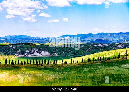 Felder im sonnigen Landschaft der Toskana in der Nähe von Siena, Italien Stockfoto