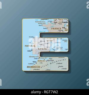 Vector Illustration von Großbuchstaben E mit Karte Monogrammen, Logos, Embleme Stock Vektor