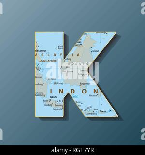 Vector Illustration von Großbuchstaben K mit Karte Monogrammen, Logos, Embleme Stock Vektor