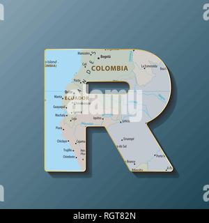 Vector Illustration von Großbuchstaben R mit Karte Monogrammen, Logos, Embleme Stock Vektor