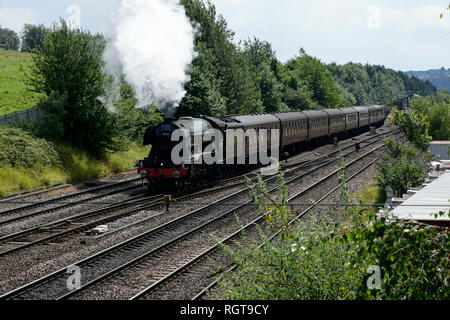 Flying Scotsman Dampflok durch Chesterfield Derbyshire England kommenden Stockfoto