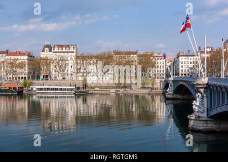 Rhône und Quai du Général Sarrail, Lyon, Auvergne-Rh ône-Alpes, Frankreich Stockfoto