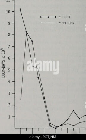 . Bulletin. Natural History; Natural History. "" 1^ 0.050 I 0.100 I 0.025 0.075 0.125 Pflanzen/ha der SEEBECKEN Abb. 19.- Die lineare Beziehung zwischen der jährlichen Menge Blässhühner und dass von Wasserpflanzen in der Illinois River Valley, einer bestimmten Anlage Gruppe. Noch ein Essen-Einstellungen Studie über diese Enten von Anderson (1959) zeigte ihre Präferenz für Samen von feuchter Boden pflanzen. Wie erwartet werden könnte, Pfeifente und Blässhuhn Populationen deutlich Adr - mit der jährlichen Fülle von Wasserpflanzen (Abb.. 18 und 19). Essen - Vorzug Studien von Anders Stockfoto