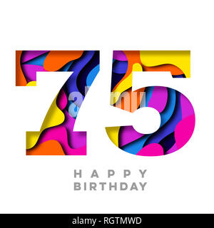 Nummer 75 Herzlichen Glückwunsch zum Geburtstag bunte Papier schneiden Sie Design Stockfoto