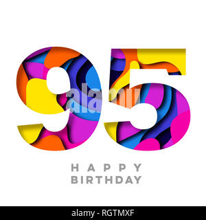 Nummer 95 Herzlichen Glückwunsch zum Geburtstag bunte Papier schneiden Sie Design Stockfoto