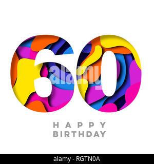 Nummer 60 Herzlichen Glückwunsch zum Geburtstag bunte Papier schneiden Sie Design Stockfoto