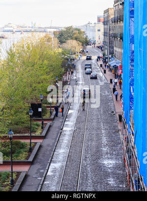 SAVANNAH, Georgia - Januar 8, 2016: Savannah ist die älteste Stadt in Georgien. Von der historischen Architektur und Parks zu den Stränden von Tybee, Savanne Stockfoto