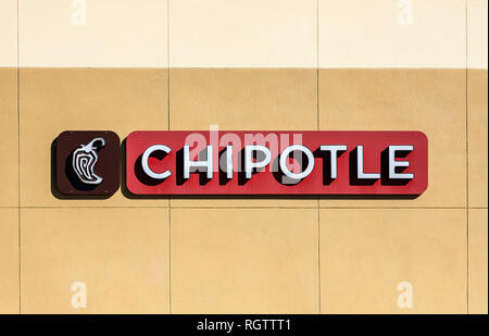 Chipotle Mexican Grill, Logo und unterzeichnen. Stockfoto