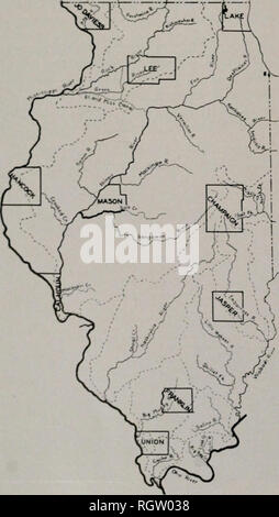 . Bulletin. Natural History; Natural History. 446 Illinois Natural History Survey Bulletin f'ol. 22, § 6, die Region bietet erhebliche Hochland t; Anu' betreffen, sondern die Limited und undependablc Wasserversorgung ein tolles beeinträchtigt den aquatischen Lebensraum. In den letzten&gt; Ohren die Grauen Prairie Region für Kohle ausgenutzt wurde, und es wird deutlich zulegen- durch einen Ölboom gestört. Mine und Ölrückstände belasten einige der Streams. Woodlots und größeren Fachwerkhäuser sind in der ganzen Region verstreut. Probenahmeverfahren für jedes fur Regionen ein oder zwei typische Coun Stockfoto