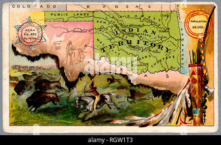 "Indische Territorium' Karte und Illustration. Die Bereiche ist jetzt der Staat Oklahoma. Alte Karte wurde 1889 erteilt Stockfoto