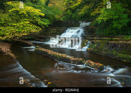 Herbst Wasserfall an der Dunneill Fluss, Dromore West, County Sligo, Irland. Stockfoto