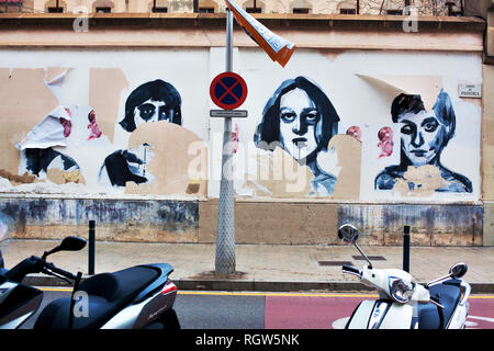 Street Art auf den Mauern der Altstadt von Barcelona Gefängnis, "El modelo", Barcelona, Spanien. Stockfoto