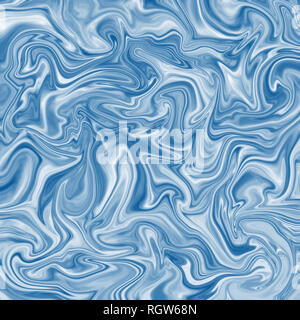 Flüssige Marmor Textur Design, Licht blau Marmorierung Satin oder Seide - wie Oberfläche, verschiedene blaue Linien. Lebendige abstrakt Digital Paint design Hintergrund. Stockfoto
