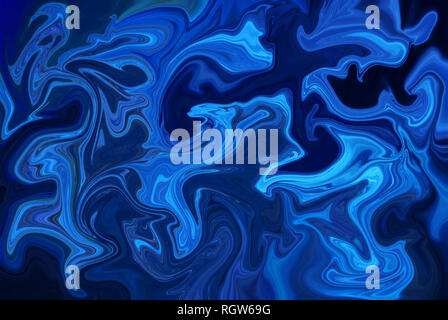 Flüssige Marmor Textur Design, Licht blau Marmorierung Satin oder Seide - wie Oberfläche, verschiedene blaue Linien. Lebendige abstrakt Digital Paint design Hintergrund. Stockfoto