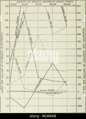 . Bulletin. 1901-13. Landwirtschaft Die Landwirtschaft. 18 BÖDEN DER TRUCKEE - CARSON BEWÄSSERUNGSPROJEKT. aiul Sulfate, sowie die Kurve zeigen, Nitrifikation, sollte er so unberechenbar und Variable. Abbildung 13 zeigt die Nitrifizierenden}) ower der Proben von Plats 2 S () und. Abb. Us-Diagramm, aus dem die Nitrifikation von Ammoniumsulfat in Proben von Boden aus unterschiedlichen Tiefen von Plats 240 Feudalstaat 250, Tnickee-Carson Experiment Farm. Original Nitrat in Proben von Plat 240: Tiefe,.0 auf Ginches, (ich. Spartsper Millionen; (i bis 12 Zoll, 8, 12 bis 18, 10,4; inchas IST AUF 24 Zoll, C; 24 bis 30 Zoll, 5. Stockfoto