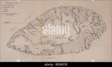 . Bulletin. Ethnologie. Abbildung 150.- Mcxiana Insel, die großen Ströme, Vegetation Muster und Lage der archäologischen Stätten. Bitte beachten Sie, dass diese Bilder sind von der gescannten Seite Bilder, die digital für die Lesbarkeit verbessert haben mögen - Färbung und Aussehen dieser Abbildungen können nicht perfekt dem Original ähneln. extrahiert. Smithsonian Institution. Büro der amerikanischen Ethnologie. Washington: G. S. O. Stockfoto