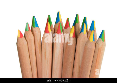 Schöne Buntstifte mit gelben, blauen, roten und grünen Spitzen Stockfoto