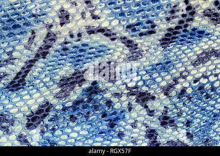 Snakeskin Muster auf echtem Leder close-up, Imitation von exotischen Reptilien, Oberfläche von Hell Blau Grau, trendige Hintergrund Stockfoto