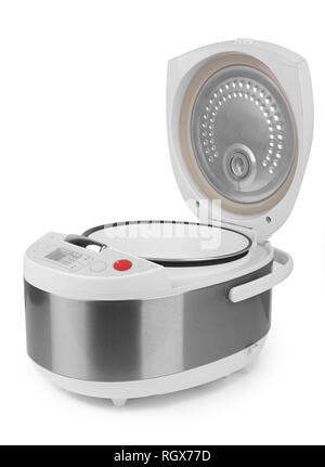 Multicooker oder Schnellkochtopf auf weißem Hintergrund Stockfoto