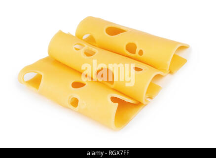 Käsescheiben auf weißem Hintergrund Stockfoto