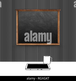 3D-Illustration Rendering von leeren Tafel frame und Tablet mit Becher Stockfoto