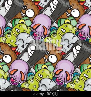 Nahtlose Muster mit cute Cartoon Monster. Bereit für Verpackung, Geschenkpapier, Drucke, Tapete, Stoff, Textil, Mode, Wohnkultur etc. Vector Stock Vektor