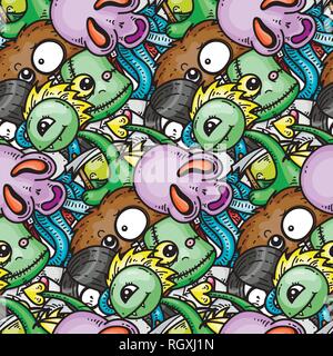 Nahtlose Muster mit cute Cartoon Monster. Bereit für Verpackung, Geschenkpapier, Drucke, Tapete, Stoff, Textil, Mode, Wohnkultur etc. Vector Stock Vektor
