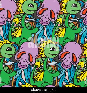Nahtlose Muster mit cute Cartoon Monster. Bereit für Verpackung, Geschenkpapier, Drucke, Tapete, Stoff, Textil, Mode, Wohnkultur etc. Vector Stock Vektor