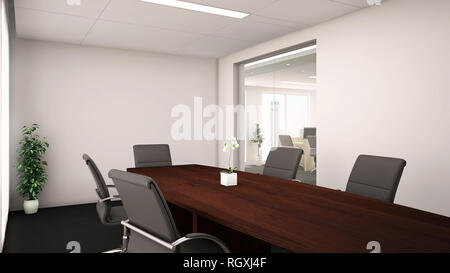 3D-Render von einem Konferenzraum Innenraum mit Holz Tisch Stockfoto