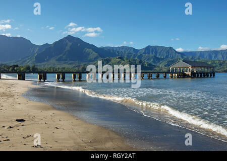 Am Pier in Hanalei Bay, Kauai Stockfoto
