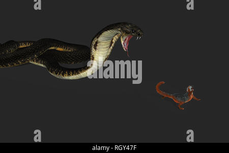 3D-Illustration Königskobra Schlange Jagd und Squirrel Escape mit Freistellungspfaden. Stockfoto