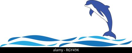 Der Vektor der Dolphin jump Logo mit Welle im Ozean Vorlage Stock Vektor