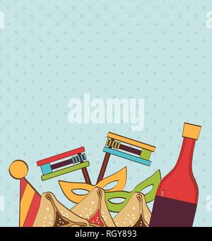 Vorlage Design mit traditionellen Objekten für jüdische Feiertag Purim. Vector Illustration Stock Vektor