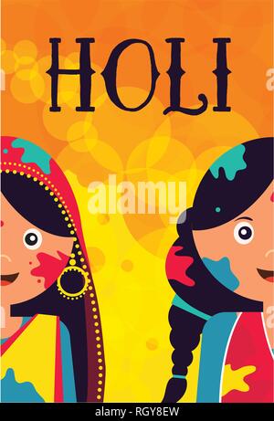 Happy Holi. kids celeration traditionelles indisches Urlaub. Vector Illustration Stock Vektor