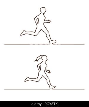Die Silhouetten der Läufer. Satz linearer Läufer zahlen Stock Vektor