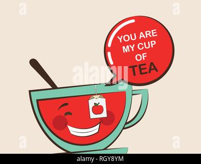 Lustige Tasse Tee mit lustigen Zitat, valentine Grußkarte. Vector Illustration Stock Vektor