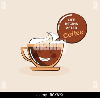 Kaffee emoji Schale mit lustigen Zitat. Vector Illustration Stock Vektor