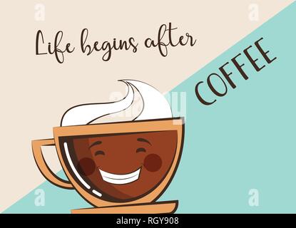 Kaffee emoji Schale mit lustigen Zitat. Vector Illustration Stock Vektor
