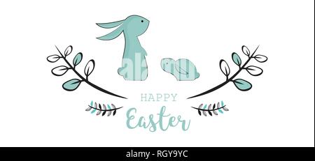 Süßen Häschen mit blume Niederlassungen für Ostern Banner. vector Abbildung: Stock Vektor