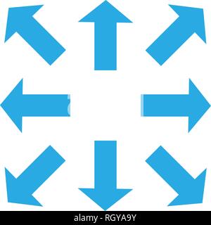 Dünne blaue Pfeile in 8 / 8 verschiedene Richtungen. Vector Illustration, EPS 10. Stock Vektor