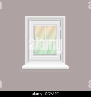 Weißes Fenster Rahmen auf lila Wand. Geschlossen realistische Vektor Element für Architektur und Innenarchitektur. Vector Illustration, EPS 10. Stock Vektor