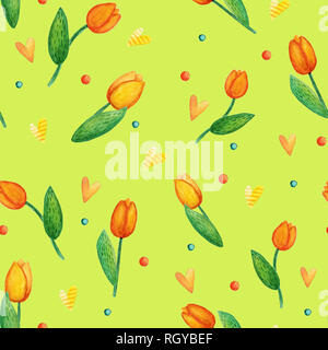 Nahtlose Muster mit niedlichen Ostern aquarell Illustrationen. Tulpen Stockfoto