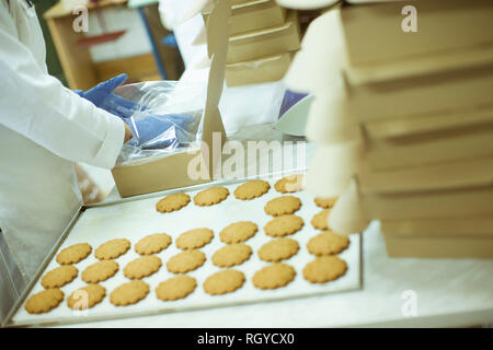In Schutzkleidung Workier arbeiten in den cookies Factory Stockfoto