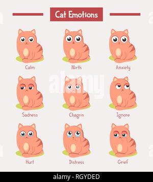 Cartoon Katzen und Kätzchen mit Gesicht Emotionen Stock Vektor